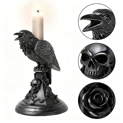 Gothic Black Cat Candle Holder Statue,Resin Cat Candlestick Holder,Halloween Gothic Tabletop Decor for Home,Dining Table & Party,Witchy Cat Figurine Gift (Crow)
