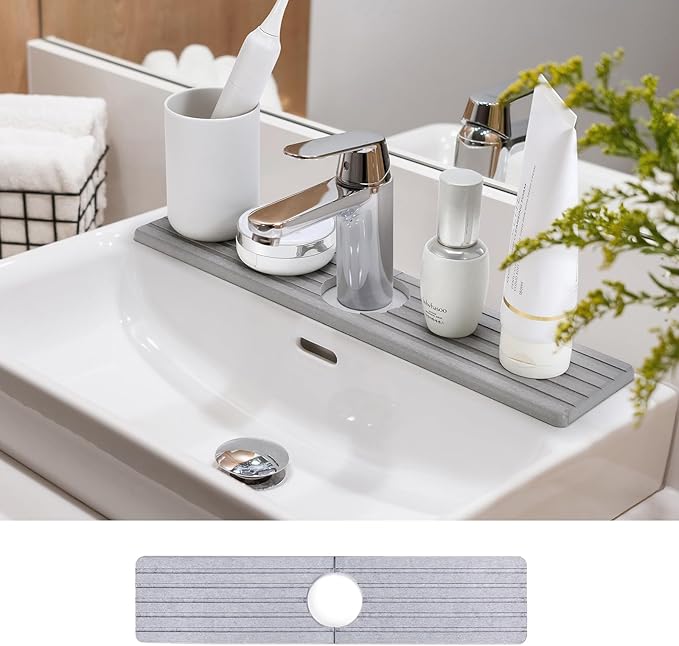 WIFORH Faucet Mat for Kitchen Sink, 16 inch Long Diatomite Fast Drying Stone