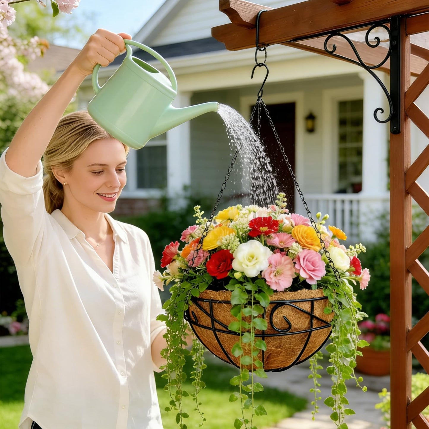 hodooly Hanging Planters for Outdoor Plants,12 inch 2 Pack Hanging Planters Basket with Coco Liners, Hanging Baskets Flower Pots for Patio,Garden, Deck, Porch Plants