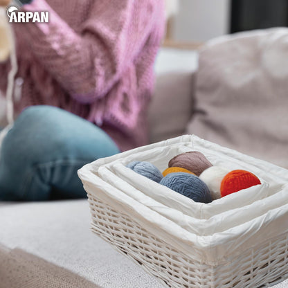 Arpan White Wicker Storage & Hamper Basket with White Cloth Lining – Small, Medium & Large Gift Baskets for Xmas, Wedding, Confetti & Parties, Snack Basket, Wicker Baskets Multipack