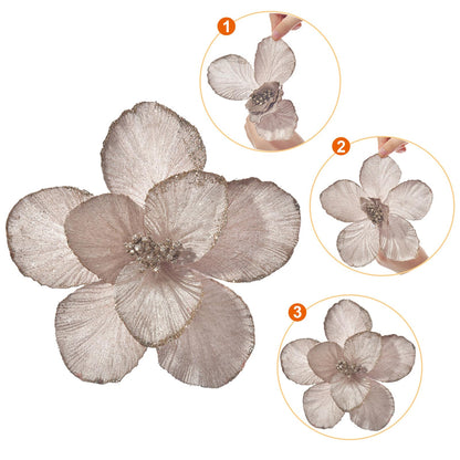 YSZL Christmas Poinsettias Artificial Magnolia Flower Ornaments Floral Picks Stems Christmas Tree Decorations Pack of 10 for Xmas Tree Party Wedding Centerpiece (Champagne)