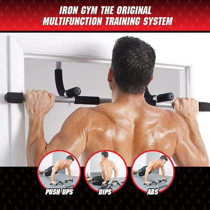 Iron Gym Pull-Up Bar - Total Upper Body Workout Bar for Doorway, Adjustable Width Locking, No Screws Portable Door Frame Horizontal Chin-up Bar, Fitness Exercise
