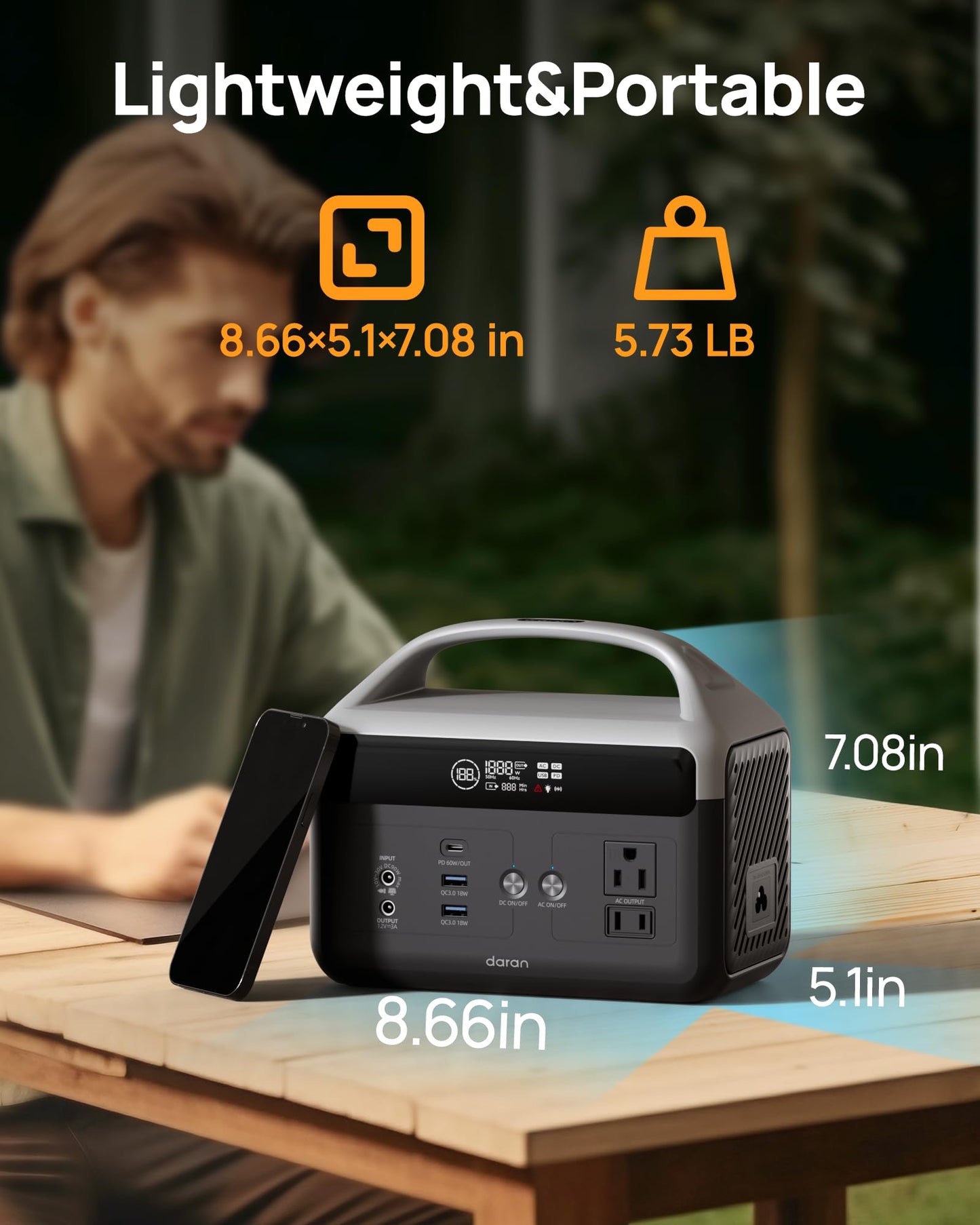 DaranEner Portable Power Station 56000mAh, 179.2Wh LiFePO4 Battery Backup w/ 2 300W (Peak 600W) AC Outlets, 1.5hrs Fast Charging, Power Bank for Hurricane Emergency/Outdoor Camping/RVs/Home Use