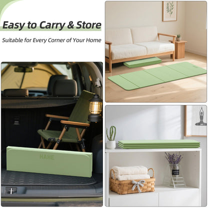 Foldable Yoga Mat,74"Lx32"Wx1/3"Thick,Folding Exercise Mat,Non-slip Wide Pilates Mats for Home Workout/Travel, Portable Yoga Mat Thick for Yoga/Pilates/Camping/Floor Exercises (Green)