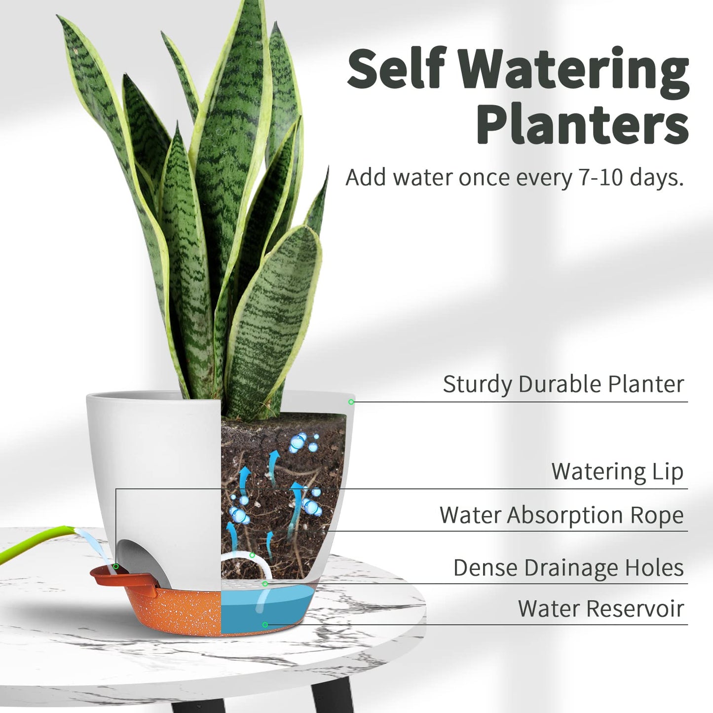 GARDIFE Plant Pots Set of 2 Pack 8 inch,Planters for Indoor Plants with Drainage Holes, Modern Decorative Flower Pots for All House Plants, Flowers, White