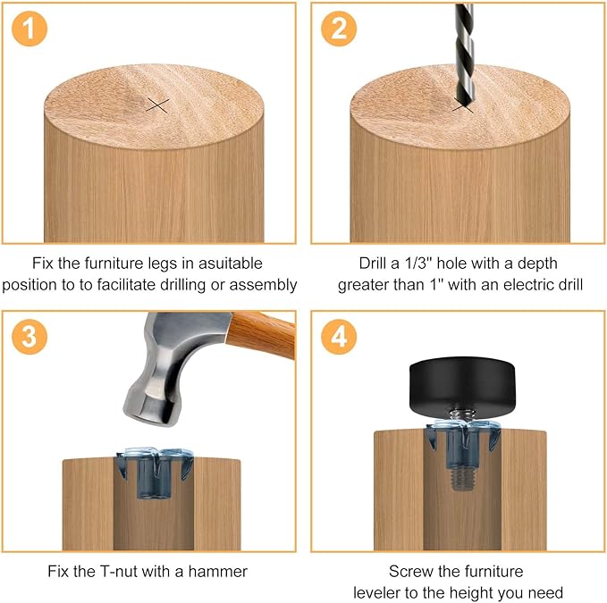 Darcvds M6 Thread Furniture Feet Levelers, Leveling Feet Screw on Furniture