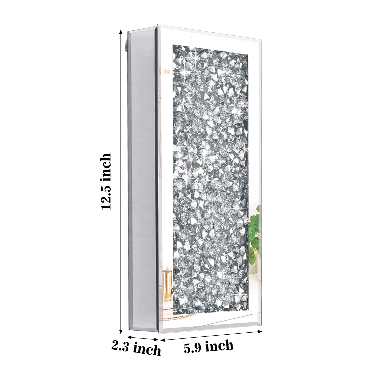 Azonsdop Silver wall Decor Mirrored Vase Set of 3,Crystal Crush Diamond Flower Vase,Stunning Decorative Glass Hanging Planter & Container for Home Wall Decor Befit for Faux Plants Can't Hold Water
