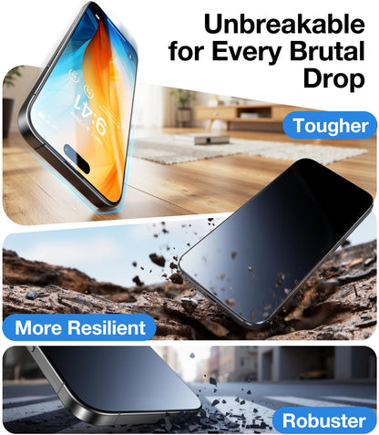 UltraGlass 9H+ Glass for iPhone 15 Pro Max Privacy Screen Protector [Invisible Privacy Armor] Screen Protector 15 Pro Max Tempered [Full Coverage & Longest Durable] 15 ProMax, 2 Pack