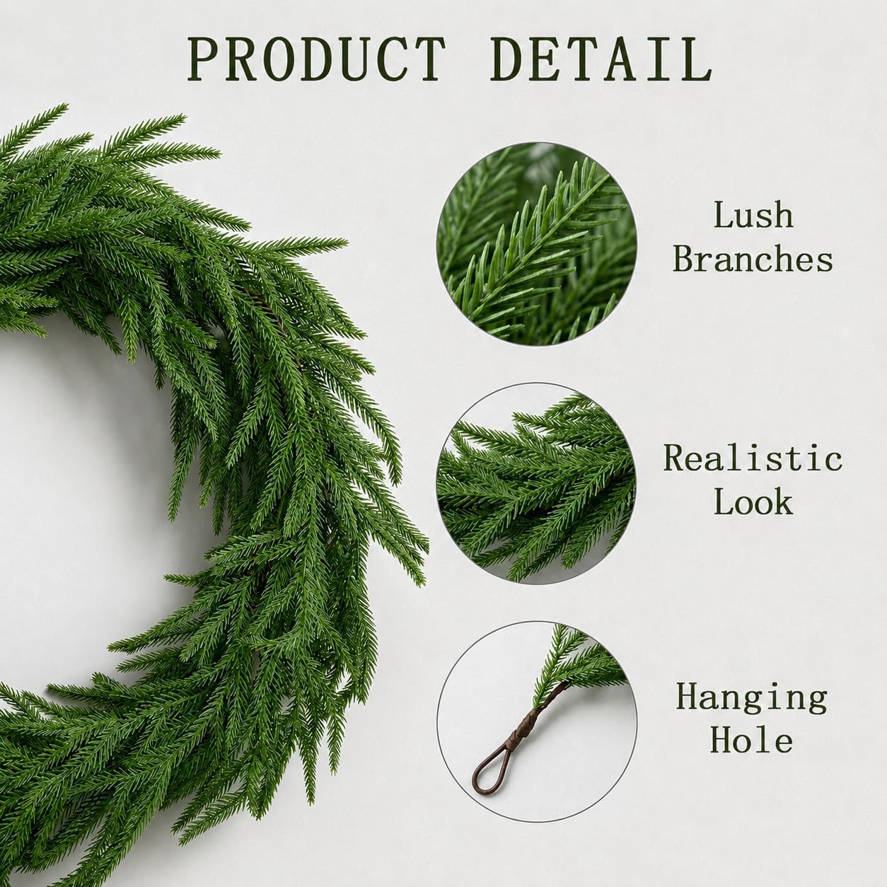 FesNiva 2 Pcs Artificial Norfolk Pine Garland – Winter Greenery Garland for Christmas Decorations, Ideal for Mantle, Table, Fireplace & Holiday Home Decor (9 FT)