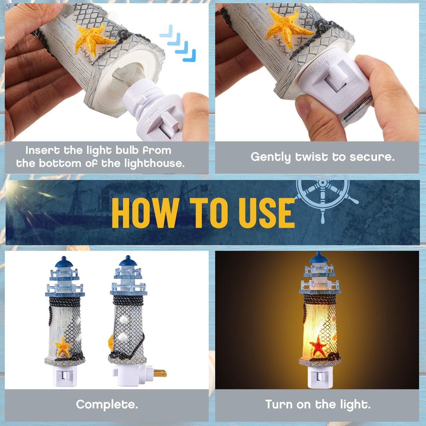 Tuanse Lighthouse Night Lights Plug in Nautical Themed Lamp Coastal Christmas Decor for Seaside Ocean Beach House Room Hallway Stairway