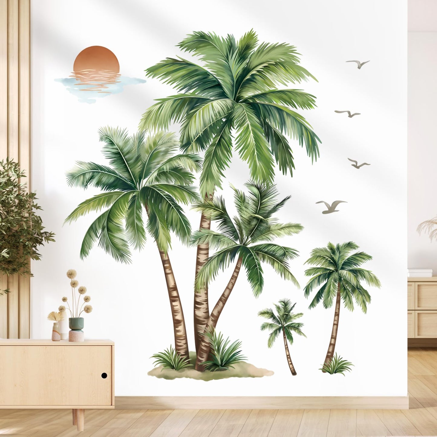 wondever Large Palm Tree Wall Stickers Tropical Plants Coconut Tree Peel and Stick Wall Art Decals for Living Room Bedroom Sofa Background