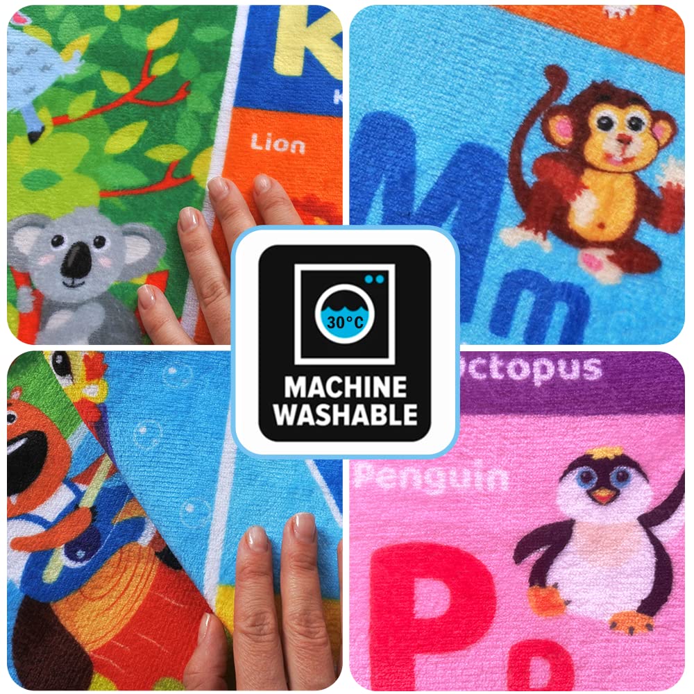 QUOKKA Baby Play Mat For Floor - 112x150 cm ABC Rug For Kids - Extra Thick (0.8cm) - Non-Slip Padded Nursery Mat for Crawling & Fun - Toddlers & Infants Foldable Gift Rug