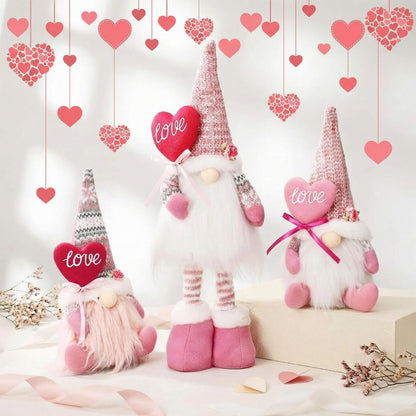 Sumind 3 Pcs Valentines Day Gnome Decorations Valentines Gnome Plush with Hearts Pink Handmade Gifts with Long Legs Table Tired Tray Decor Romantic Date Engagement Gift for Her Him