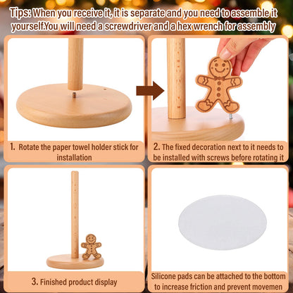 BrightRow Christmas Farmhouse Paper Towel Holder Wooden Decorative Paper Towel Holder Countertop Cute Decorative Rustic Kitchen Storage Gift for Xmas Home Bathroom Party(Gingerbread Man)