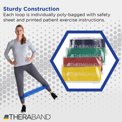 THERABAND Resistance Band Loop Set, Pack of 4, 12 Inch Band Loop Kit for Legs & Butt Workouts, Beginner to Advanced Levels for Exercise, Rehab, Physical Therapy, Stretching, & Strength Training