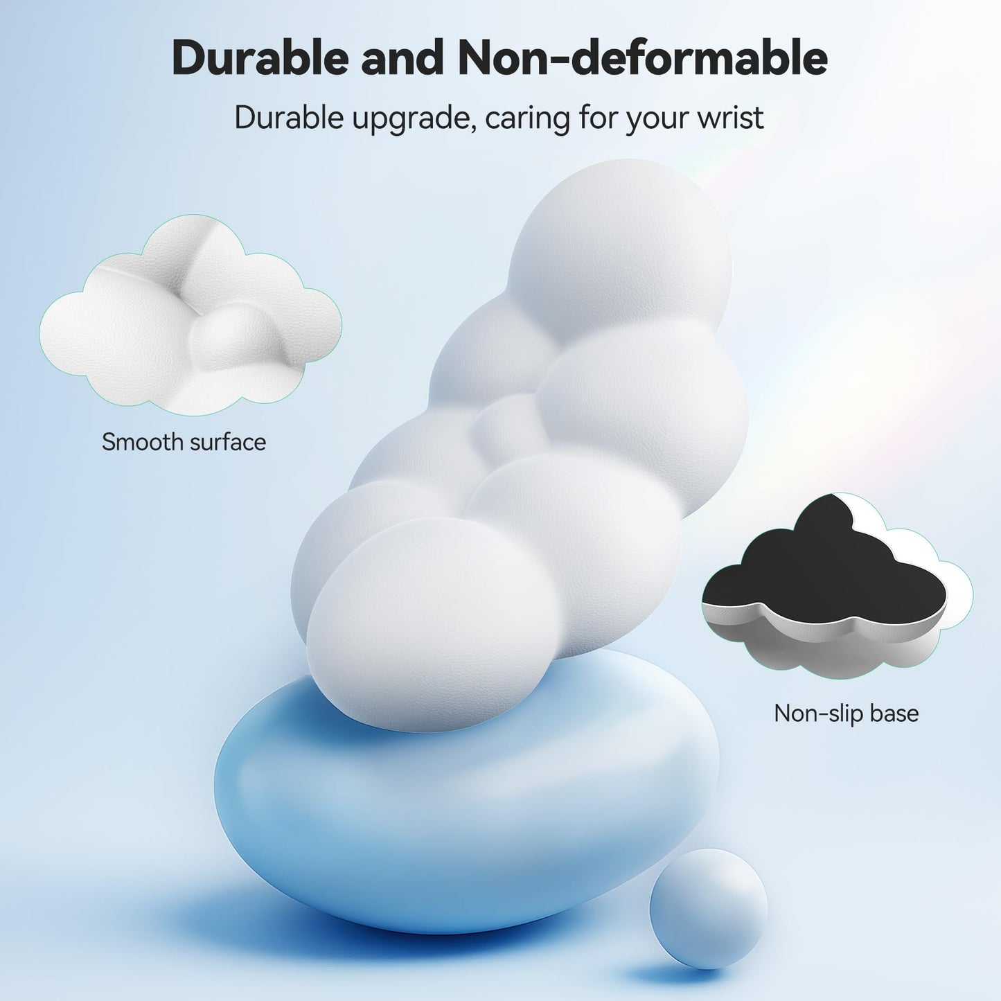 TECKNET Cloud Keyboard Wrist Rest Set, Cloud Wrist Rest with Non-Slip Base, PU Leather Wrist Pad for Keyboard with Ergonomic Memory Foam for Computer Laptop, Office, Gaming, White