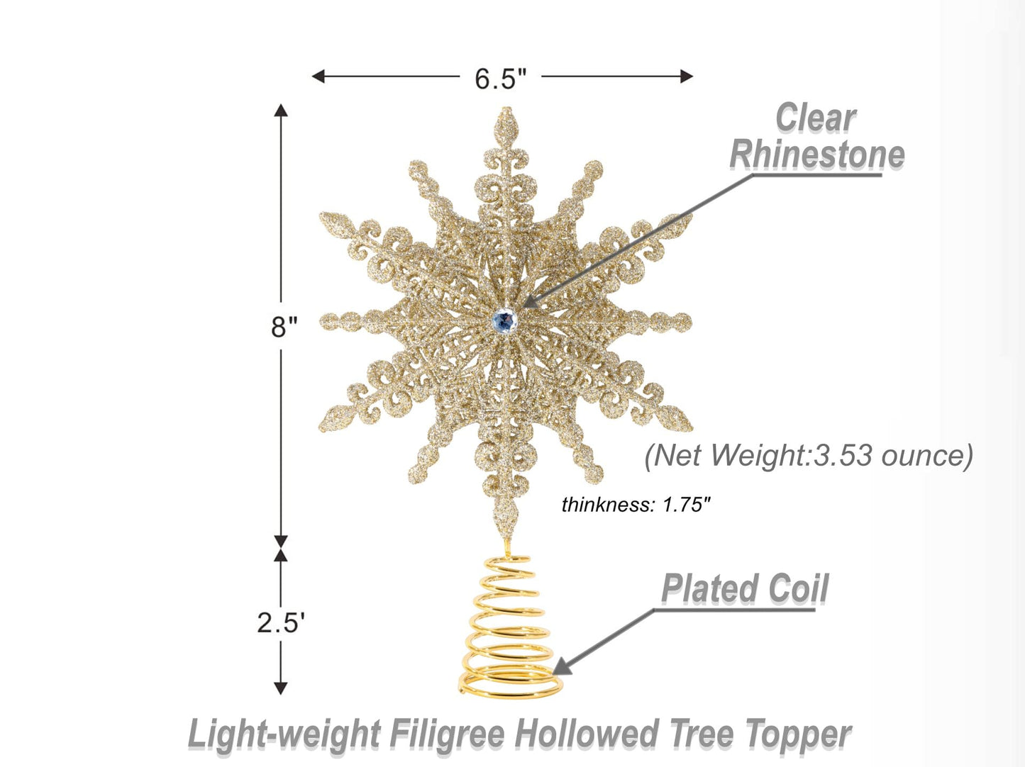 Christmas Traditions 8 inch Gold Glittered Filigree Christmas Star Tree Topper Star/Home Decor Ornaments (Gold)