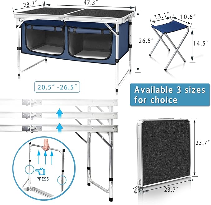 Folding Camping Table with Storage Compartment Aluminum Lightweight Camp