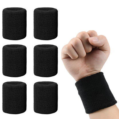 Generic 6 Pack Sweatbands Sports Wristband, Men & Women Wristbands, Breathable Cotton Sweatbands for Working Out, Running Athletic Sports, Basketball, Football, Black