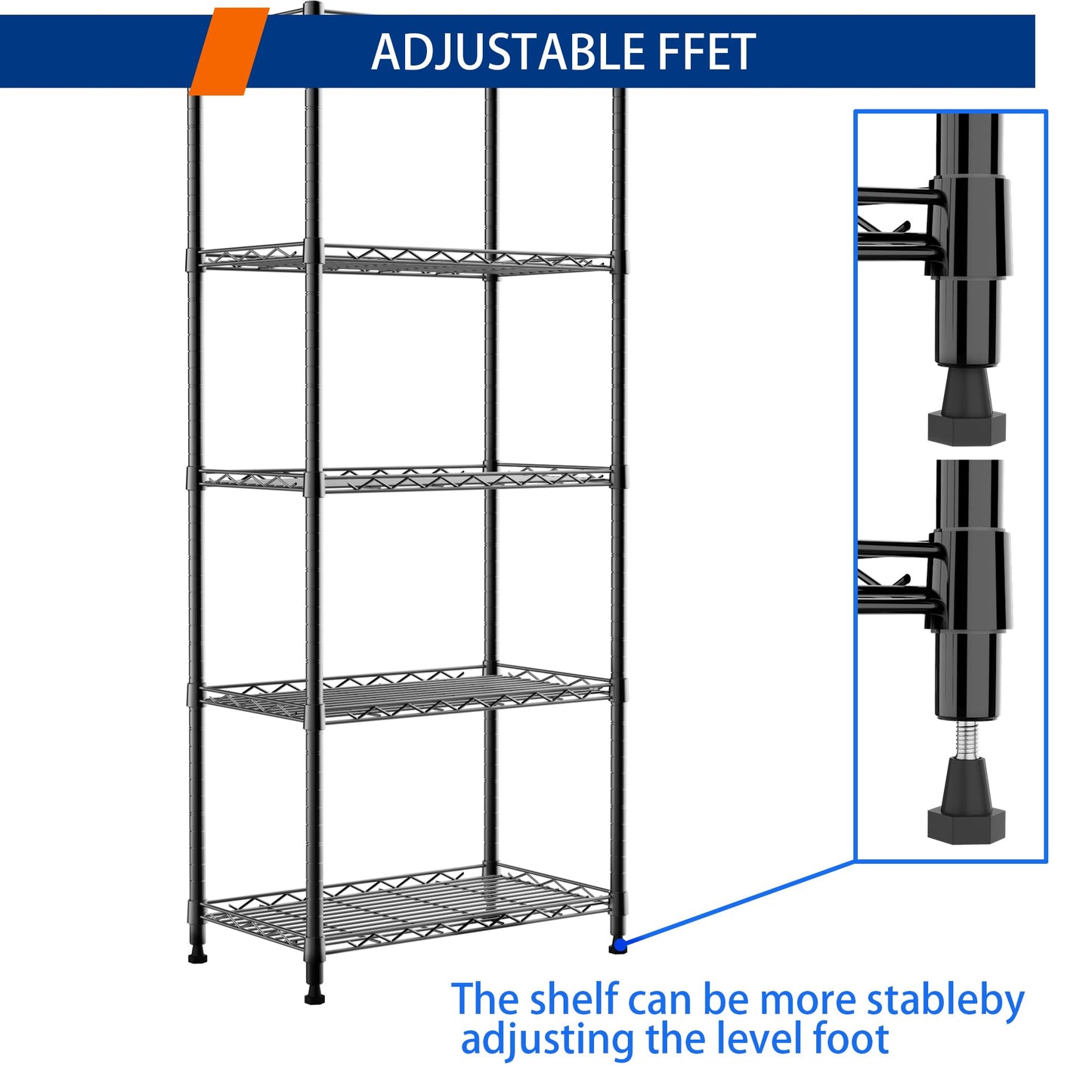 REGILLER 5-Wire Shelving Metal Storage Rack Adjustable Shelves,Standing Storage Shelf Units for Laundry Bathroom Kitchen Pantry Closet(Black,11.8" D x 16.6" W x 53.5" H)