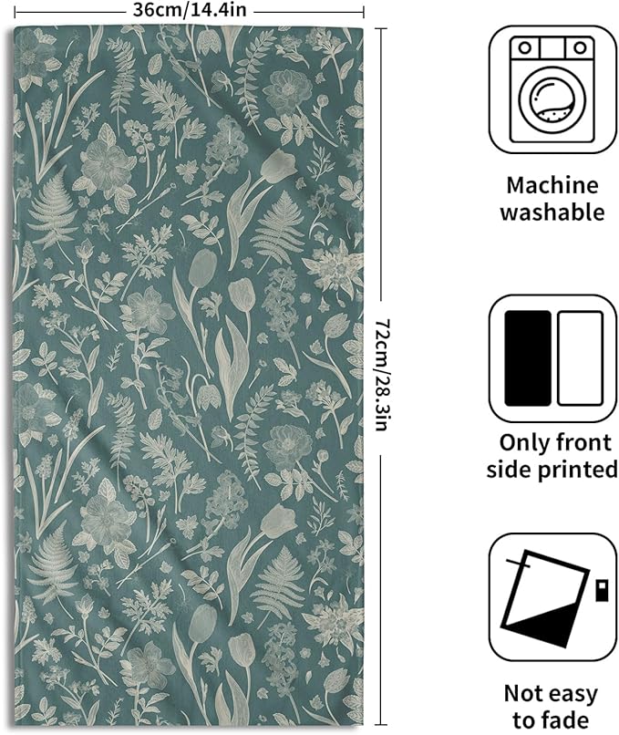 Aqua Spring Floral Hand Towels for Bathroom Set of 2 Flower Leaves Vintage