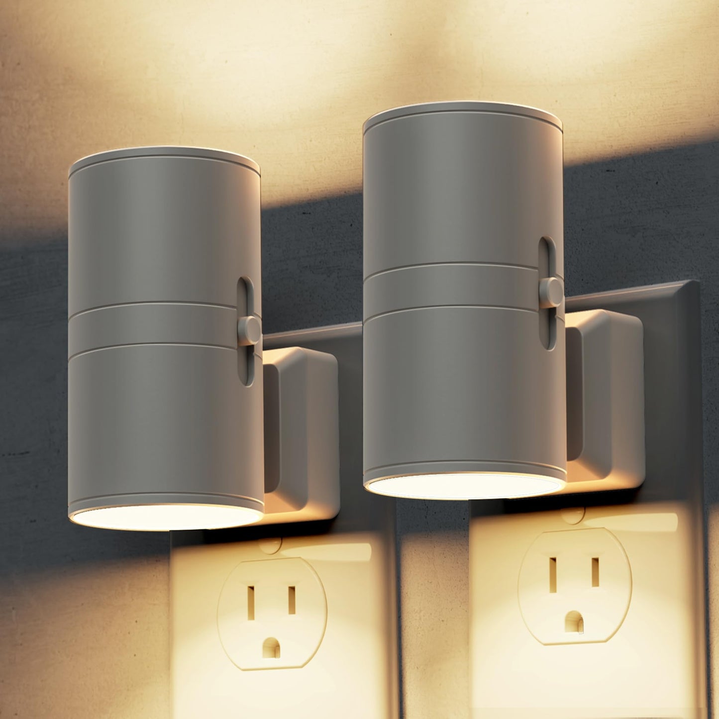 L LOHAS LED Night Light Plug in, Night Lights Plug into Wall, Light Sensor, Cement Gray Housing, Soft White Nightlight, 100LM Dimmable Nightlights for Hallway Bedroom Bathroom, 2 Pack