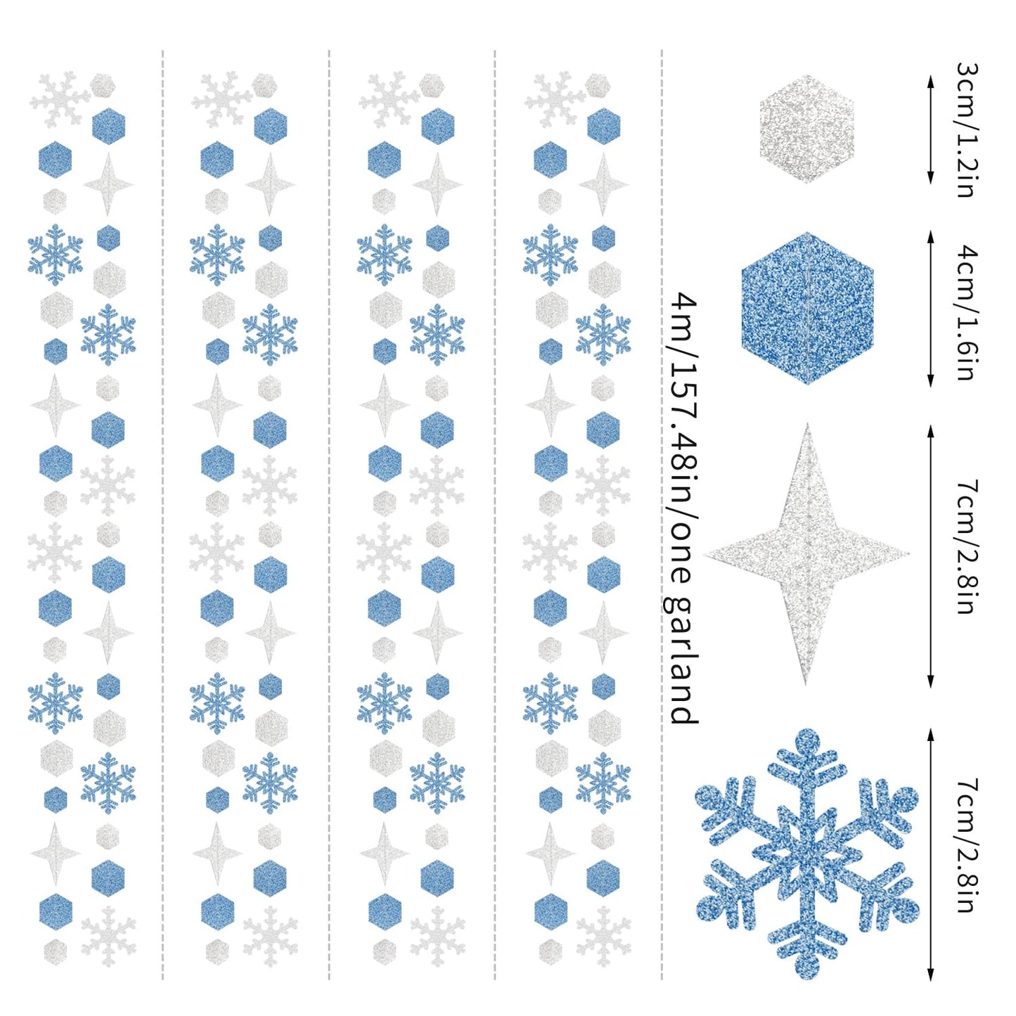 Snowflake-Snow Silver-Blue Christmas Party-Decorations Streamers - 52Ft White Winter Wonderland Frozen Hanging Paper Garland Banner,Birthday Wedding Baby Bridal Shower New Year Supplies Decor Hugtmr