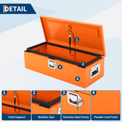 Garvee Black Steel Truck Bed Tool Box, Diamond Plate Tool Box with Side Handle and Lock Keys, Storage Toolbox Chest Box Organizer for Pickup, Truck Bed, RV, Trailer