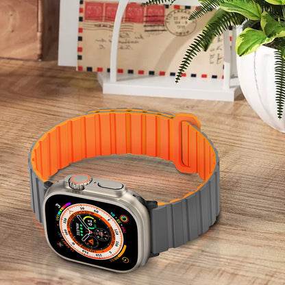 Tasikar Compatible with Apple Watch Strap 49mm 46mm 45mm 44mm 42mm Thin Silicone Magnetic Loop Replacement Bands [Double Sided Wearable] for Apple Watch Ultra Series 10 9 8 7 6 5 4 3 SE - Grey Orange