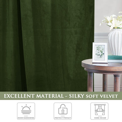 StangH Moss Green Curtains 108 inches Long - Luxury Velvet Room Darkening Sliding Door Drapes Thermal Insulated Soundproof Room Dividers for Closet, W52 x L108, 2 Panels