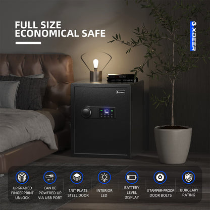 XDeer Biometric Safe Box, Quick-Access Security Safe Box with Upgraded Fingerprint, Steel Handgun Safe Lock Box for Kid/Home/Office/1PCS (1.69 Cubic Feet)