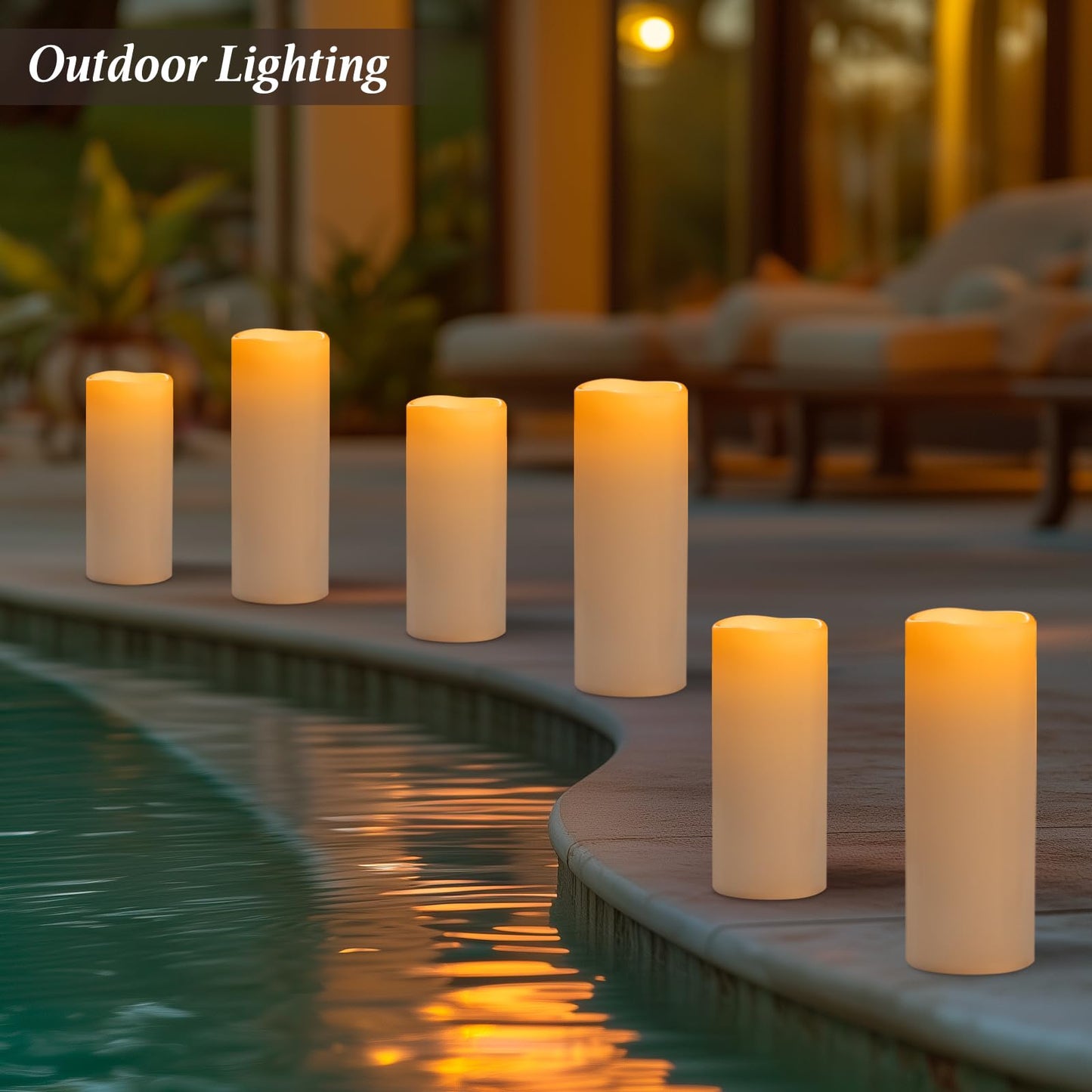 Yongmao 5" x 14" Large Waterproof Outdoor Flameless Candles Battery Operated LED Flickering Pillar Candles with Remote and Timer for Indoor Outdoor Lanterns, Off White, Long Lasting, Set of 2