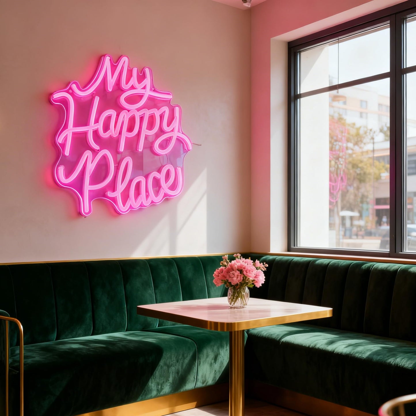My Happy Place LED Neon Sign - USB Powered Dimmable Neon Light for Bedroom Living Room Home Dorm Decor Party Wall Table Art Decorations for Teen Girls Adults 11 x 9.8 In