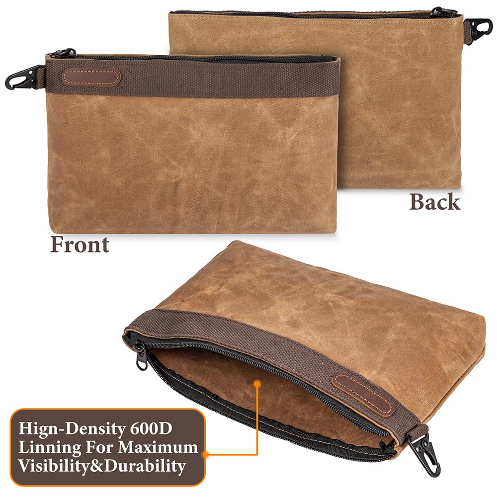 Hamks Waxed Canvas Tool Pouches 4 Pack – 11-Inch Heavy-Duty Zipper Tool Bags Set, Waterproof Utility Storage Pouches for Tools, Cables, Gear & Supplies – Rugged Tool Organizer Bags