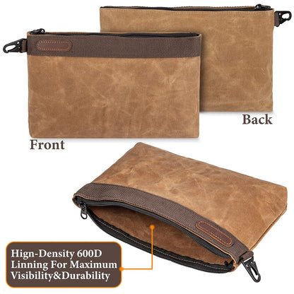 Hamks Waxed Canvas Tool Pouches 4 Pack – 11-Inch Heavy-Duty Zipper Tool Bags Set, Waterproof Utility Storage Pouches for Tools, Cables, Gear & Supplies – Rugged Tool Organizer Bags