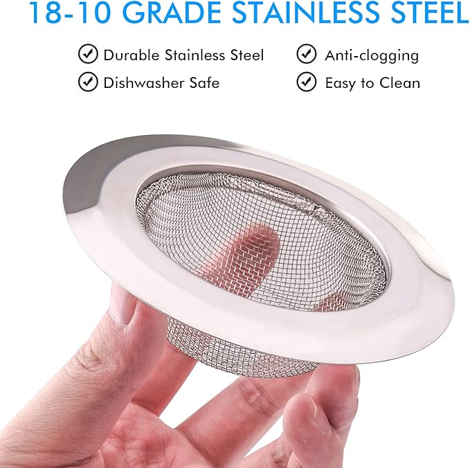 2Pcs Kitchen Sink Strainer, Stainless Steel Mesh Sink Drain Cover, Large Wide