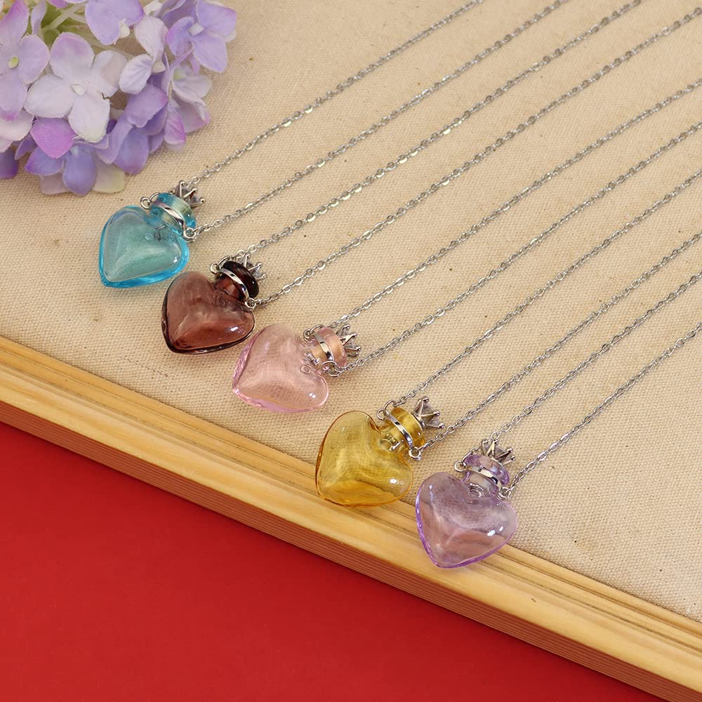 Bysxny 1PC 1PC Colorful Heart Vial Perfume Bottle Necklaces Stainless Steel Chain Make a Wish Aroma Essential Oil Diffuser Pendant necklace Women Jewelry (Pink Heart)