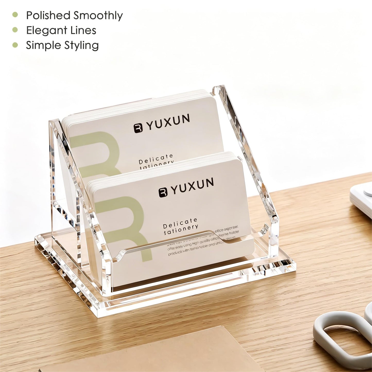 YUXUN Business Card Holder for Desk-2 Tier 2 Slot, Acrylic Business Card Holder for Women Men, Multiple Business Card Display Stand for Exhibition, Home, Office