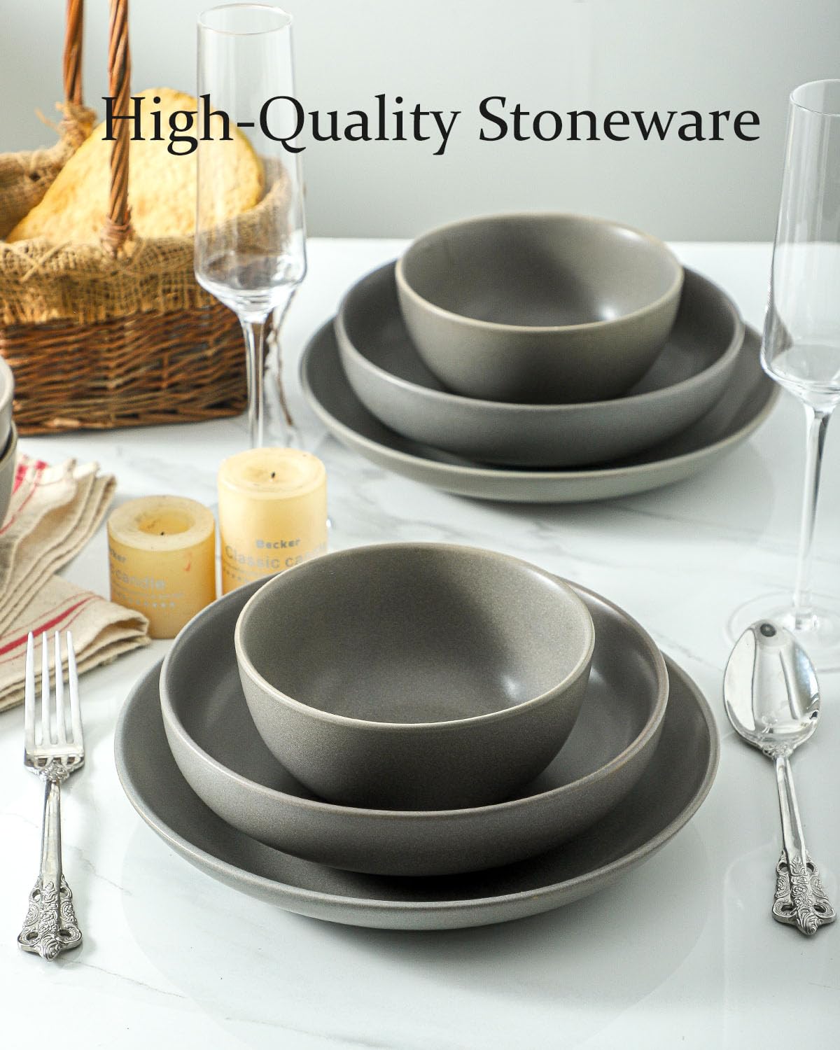 Tikooere Cereal Bowls Set of 4, 24 oz Ceramic Bowls for Kitchen, Stoneware Soup Bowls for Salad, Ramen, Snack, Dessert, Unique Housewarming Gift, Dishwasher Microwave Safe, Matte Gray