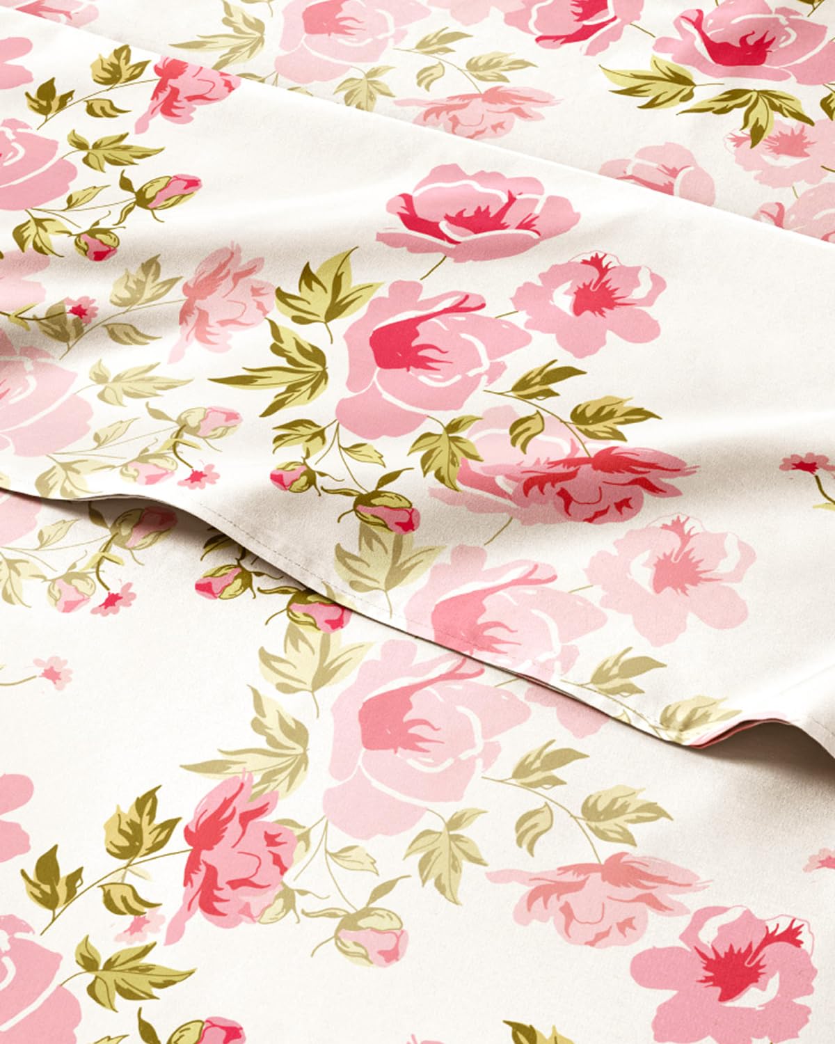 Floral Sheets - Pink Floral Bed Sheet Set - 1 Flat, 1 Fitted & 2 Pillowcases w/ Deep Pockets - Comfy, Wrinkle & Fade Free - Boho Botanical Bedding - Ultra-Soft, Breathable & Cooling - King Size Set