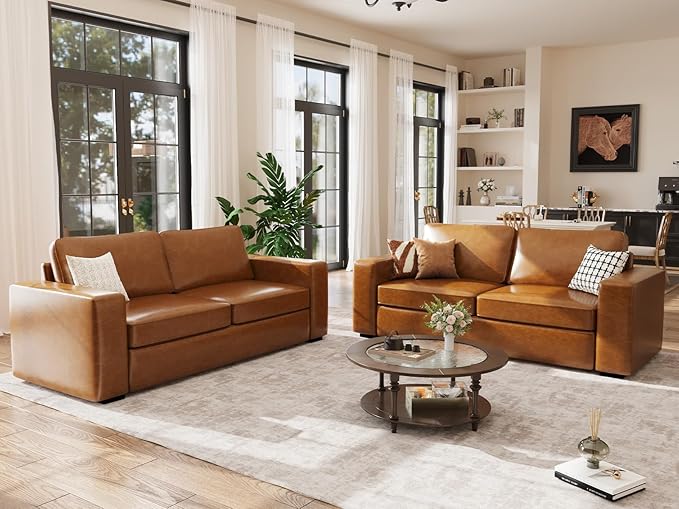 ABCASA Loveseat Set of 2, Living Room Furniture Set, Oversized Faxu Leather Sofa