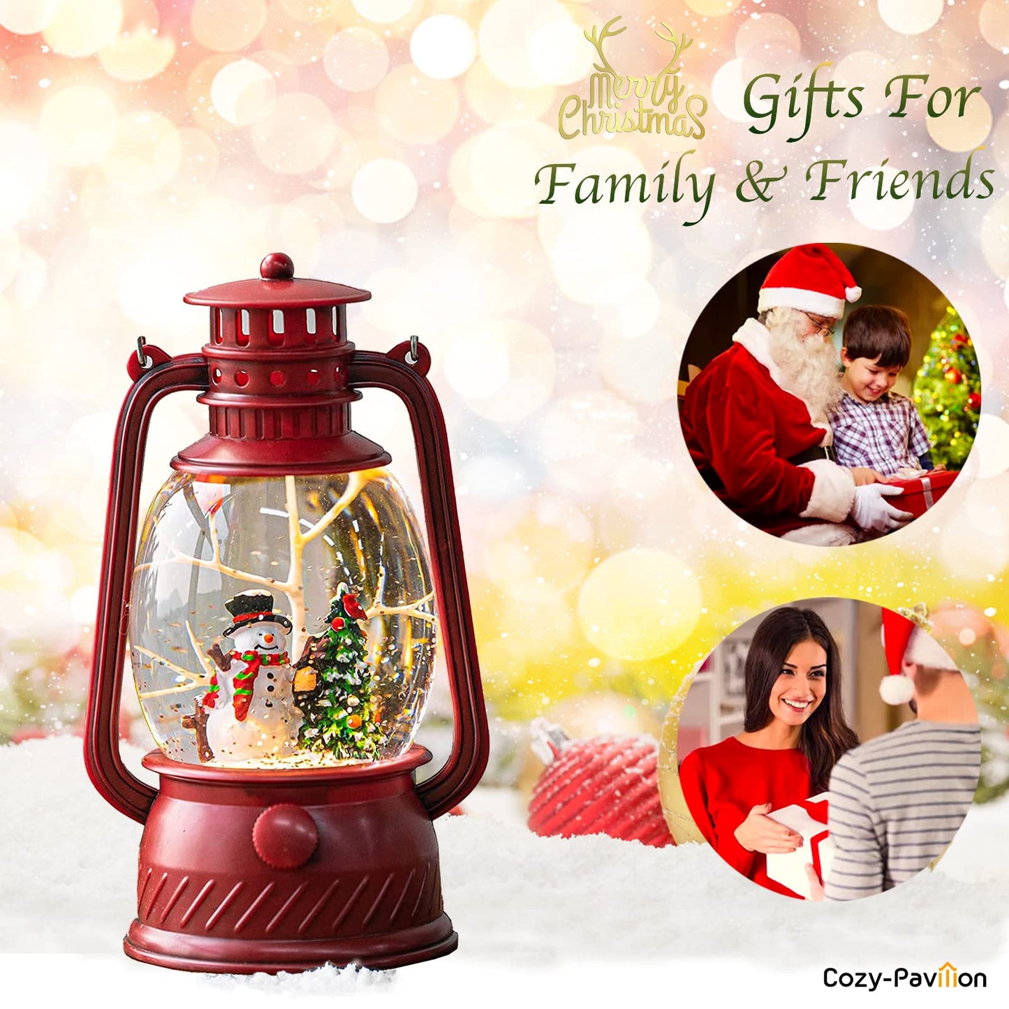 Christmas Musical Red Snow Globes, Swirling Glitter Snow Globe Lantern, Snowman Ornaments, Christmas Decoration for Home, Gifts for Women…