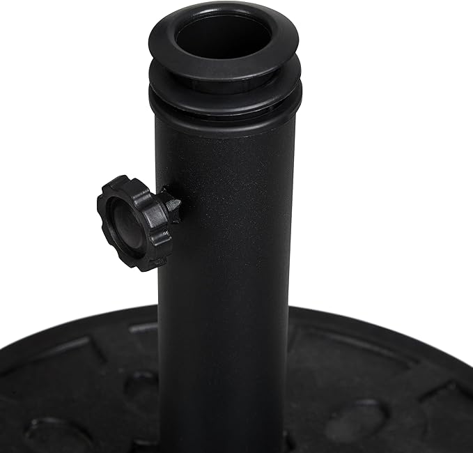 Backyard Expressions 20 lb Round Patio Umbrella Base – Heavy Duty Resin-Coated Calcium Carbonate Stand with Adjustable Pole Adapters Fits 1.5"–2" Poles, Weather-Resistant, Black Finish