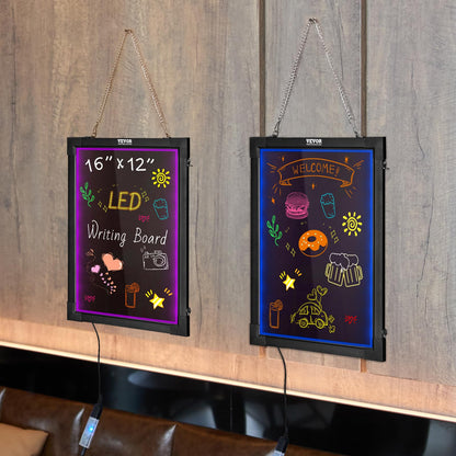 VEVOR 32"x24" LED Message Writing Board, Menu Sign Boards, Illuminated Erasable Lighted Chalkboard, Neon Effect Drawing Panel with 8 Fluorescent Chalk Markers and Remote Control