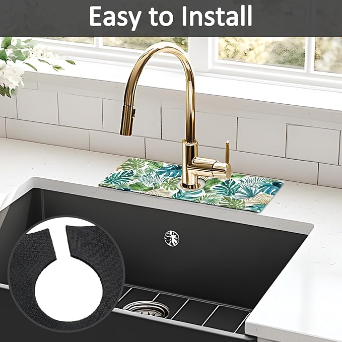 2PCS 15" X 5.5" Kitchen Sink Splash Guard Faucet Mat Leaf Super Absorbent Fast