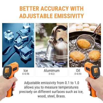 ThermoPro TP30 Infrared Thermometer Gun, Laser Thermometer for Cooking, Pizza Oven, Griddle, Engine, HVAC, Laser Temperature Gun with Adjustable Emissivity & Max Measure -50°C ~ 550°C (Not for Human)
