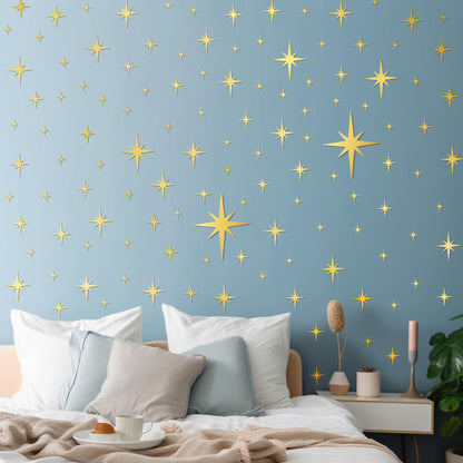 RAINBOW WSK 84 Pcs Star Mirror Wall Decals 3D Acrylic Mirror Wall Stickers Gold Sliver Star Decals Peel and Stick Star Wall Art for Home Boys Girls Bedroom Living Room Nursery JM334-Gold, RW1111