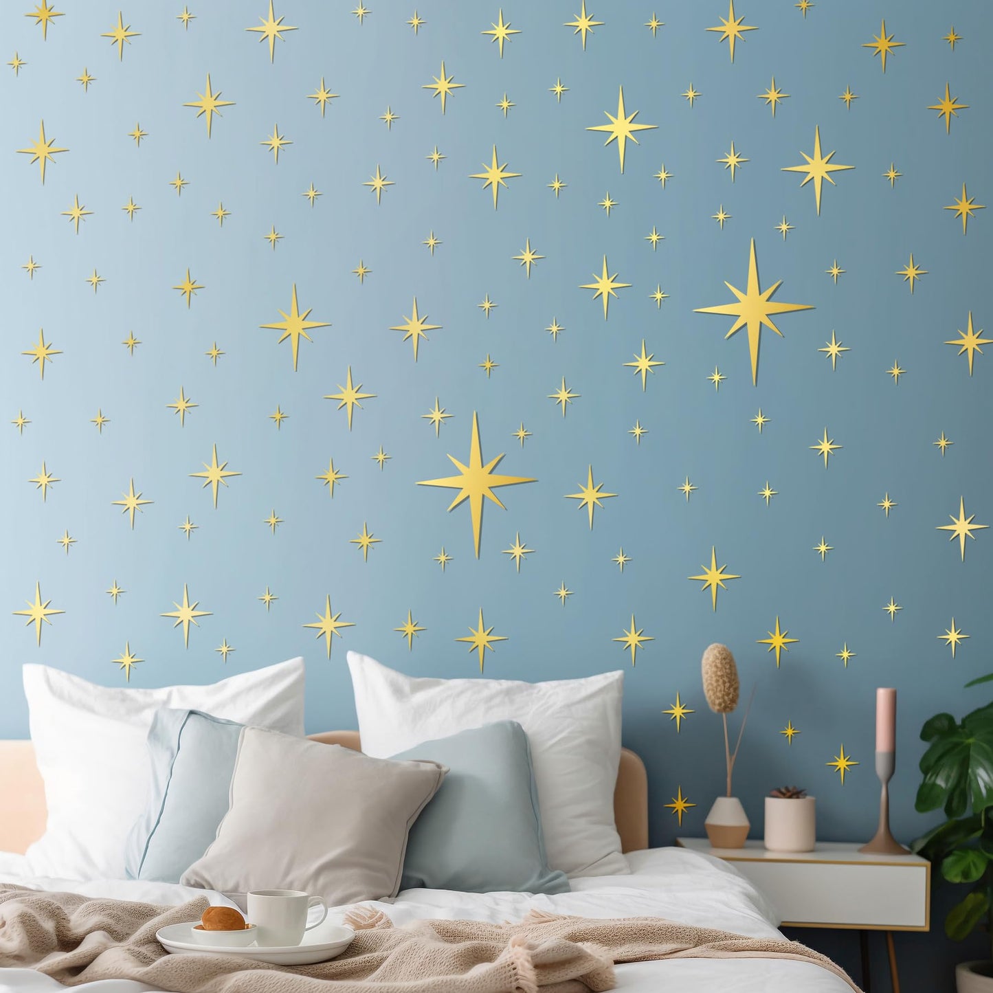 RAINBOW WSK 84 Pcs Star Mirror Wall Decals 3D Acrylic Mirror Wall Stickers Gold Sliver Star Decals Peel and Stick Star Wall Art for Home Boys Girls Bedroom Living Room Nursery JM334-Gold, RW1111