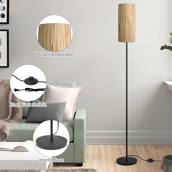 Ruiever Floor Lamp for Living Room, Rattan Boho Floor lamp, Modern Standing lamp