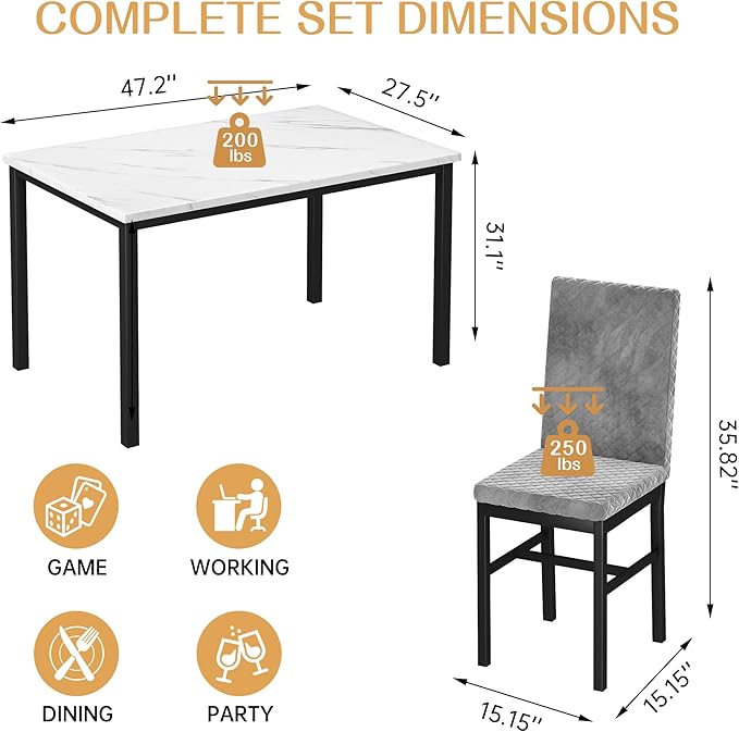 Recaceik Dining Table Set for 4, Modern 5 Piece Dining Table Set Faux Marble